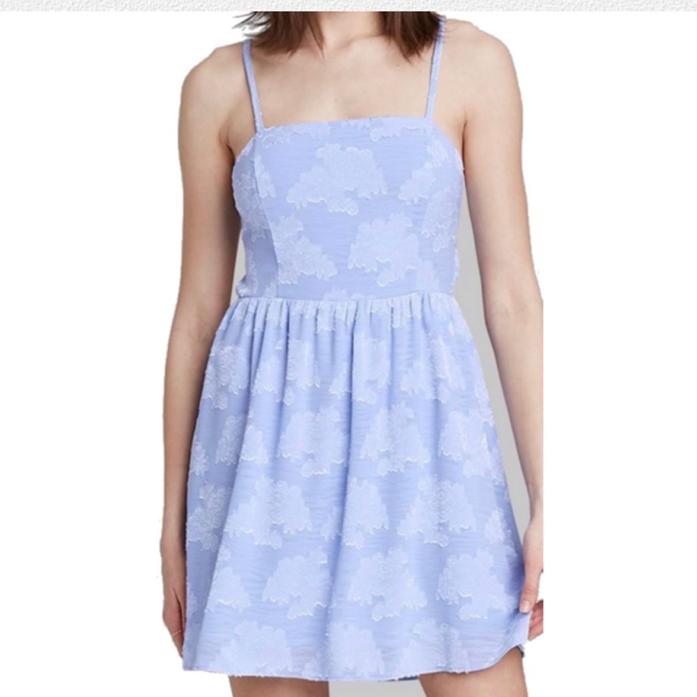 Sleeveless Square Neck Open Back Jacquard Skater Dress Wild Fable Blue NWT XS